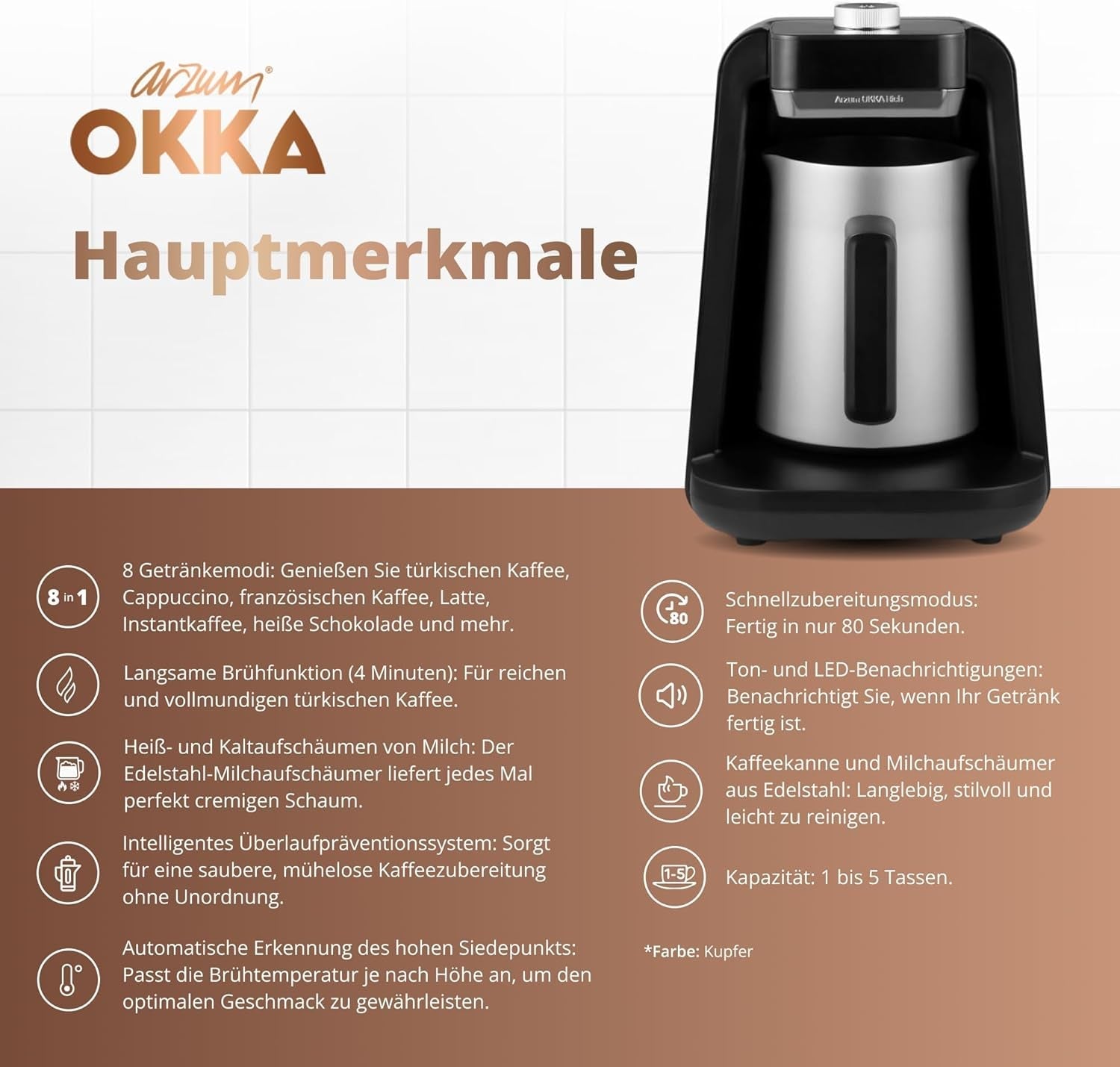 TURKS KOFFIEMACHINE Arzum OKKA RICH SPIN PRO (chroom)