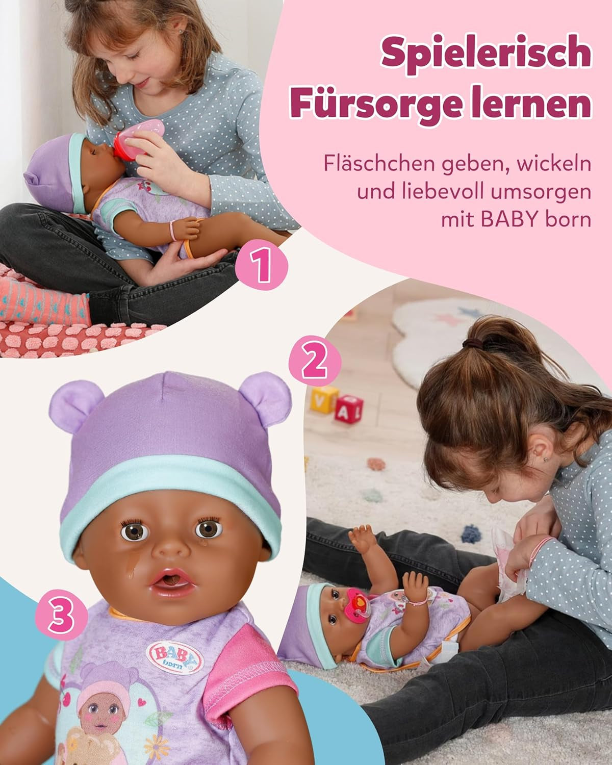 BABY Born Eva - babypop 43 cm - 10 functies inclusief accessoires en matras - Werkt volledig zonder batterijen - Geschikt voor kinderen vanaf 3 jaar
