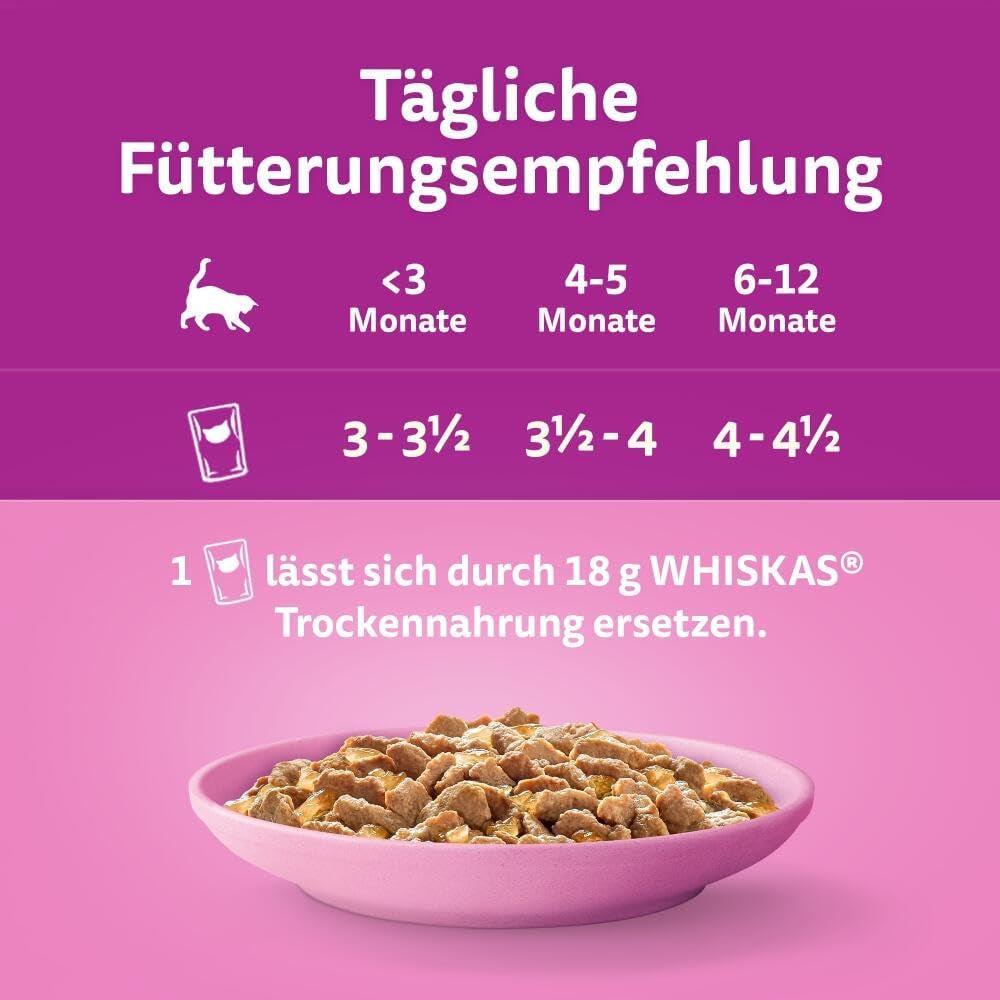 WHISKAS Junior natvoerzakjes, multipack, selectie van gevogeltevlees in gelei, 12 x 85 g