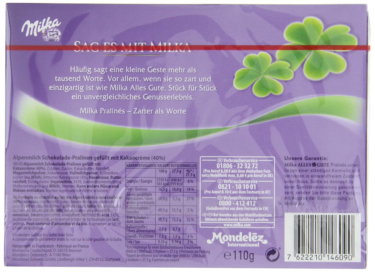 Milka All the Best Pralines 10 x 110g, Fijne pralines van alpenmelkchocolade met cacaoroomvulling (pak van 2)