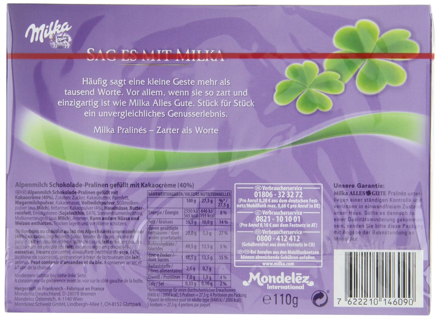 Milka All the Best Pralines 10 x 110g, Fijne pralines van alpenmelkchocolade met cacaoroomvulling (pak van 2)