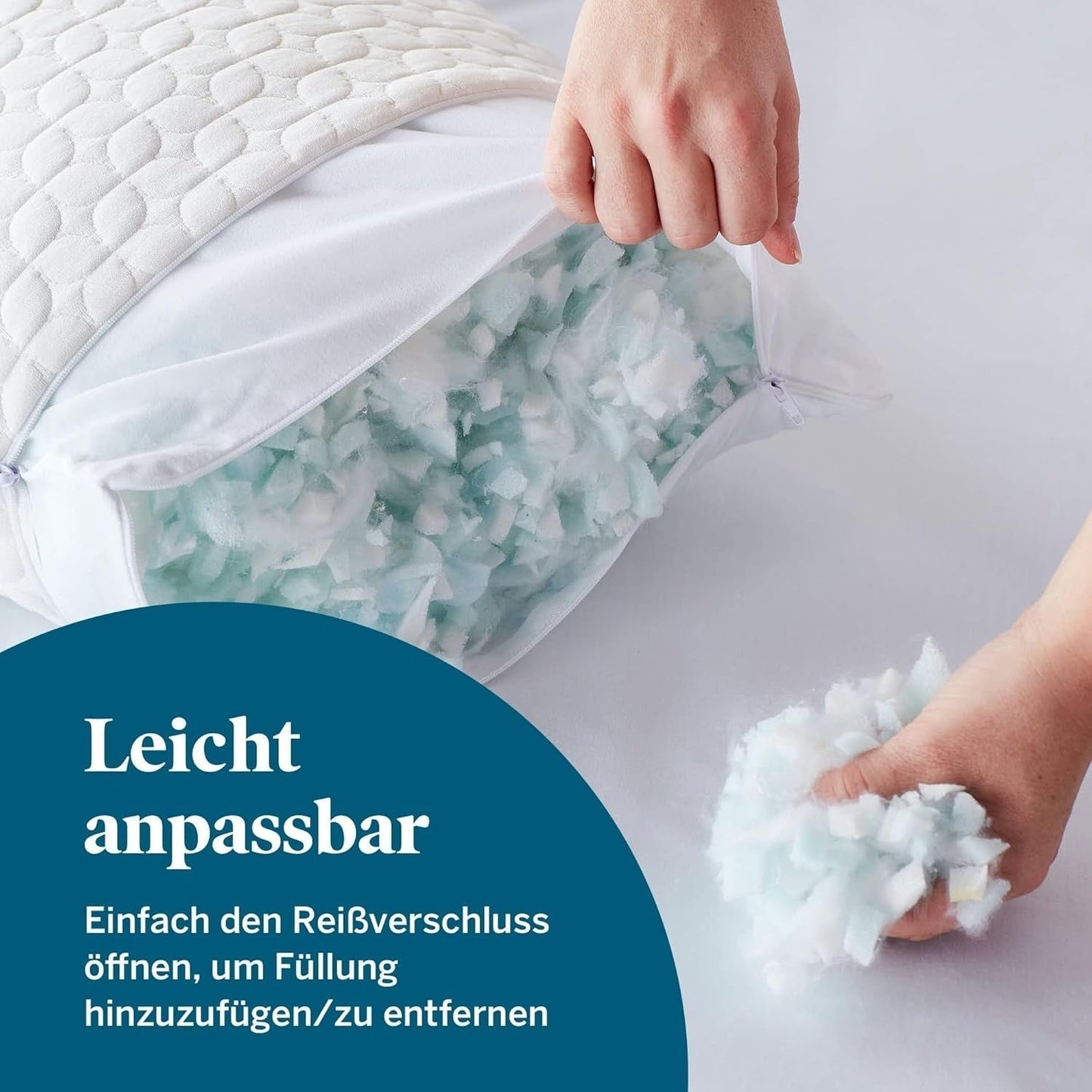LUCID kussen 40 X 80 cm met hybride vulling van versnipperd traagschuim en microvezel - uitneembare, verstelbare vulling - wasbare hoes - voor zij-, rug- en buikslapers Naty Shop standaard kussens