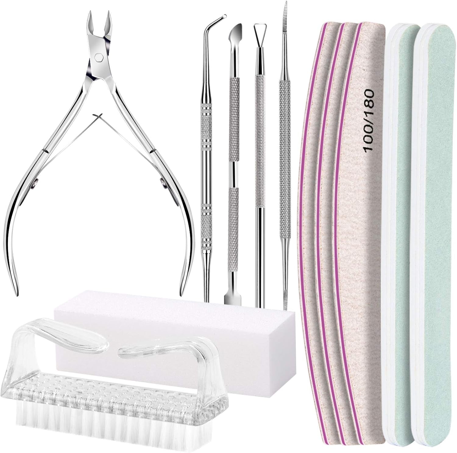 FANDAMEI manicureset, buffer voor gelnägel, nagelfeile 100/180, nagelfeilen voor gelnägel, nagelhautschieber, buffer voor gelnägel, feilen voor gelnägel, nagelzange, nagelfeilen set, manicure- en pedicureset