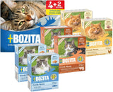 Proefpakket Bozita Tetra in saus met veel kip, houtskool en veel kip en rundvlees in gelei - 4+2-6x370g Graan- en suikervrij voer voor gesteriliseerde katten met 7,5% eiwit en 5% vet