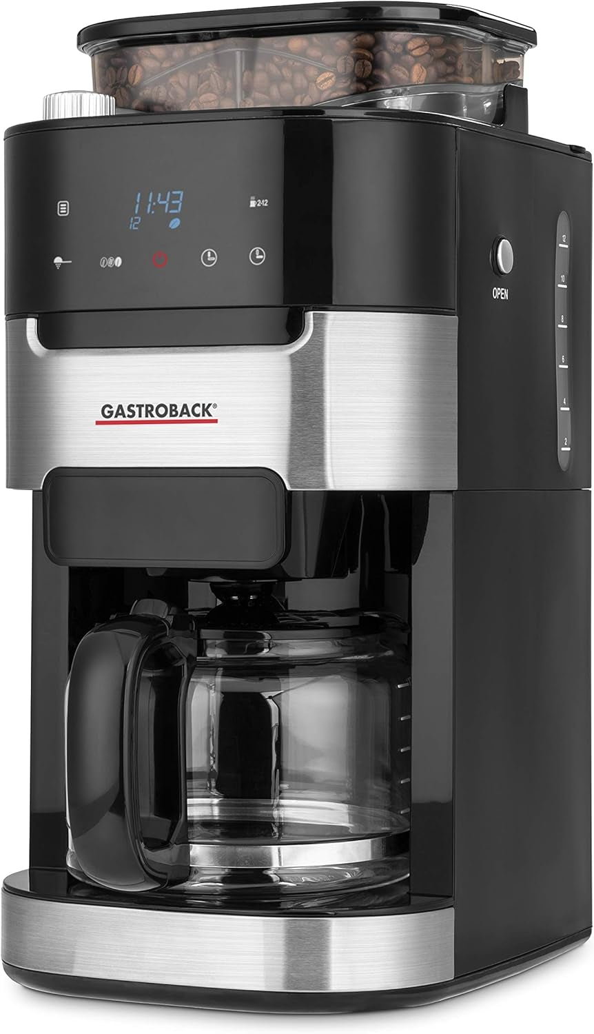 GASTROBACK 42711 Grind & Brew Pro koffie-espressomachine, koffie-espressomachine met geïntegreerd filter en molen, conische molen met 8 maalinstellingen, LCD-touchscreen, kunststof