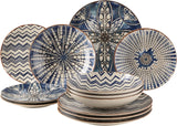 MÄSER 934017 Ibericoblauwe 4-persoons dinerset, 12-delig, Moorse stijl, verschillende vintage ontwerpen in wit en blauw, keramiek