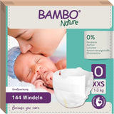 Bambo Nature Luiers voor baby's, maat 0 (1-3 kg), 144 stuks, maanddoos | Premium luiers met verbeterde lekbescherming | Ultiem comfort en vrijheid voor pasgeborenen | Dermatologisch geteste luiers