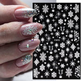 JMEOWIO Nagelsticker Weihnachten 8 Blatt Nagelaufkleber Selbstklebend Weiße Schneeflocken Winter Nail Art Sticker Decoratie Nageldesign Zubehör