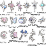 16 Stijl Luxus Mond Stern Nagel Charms 3D Nail Charms Y2K Legierung Strasssteine ​​Bogen Schmetterling Nagel Schmuck Metall Nail Art Charms Nägel Glitzersteine ​​​​Nailart Rhinestones Nageldesign Zubehör