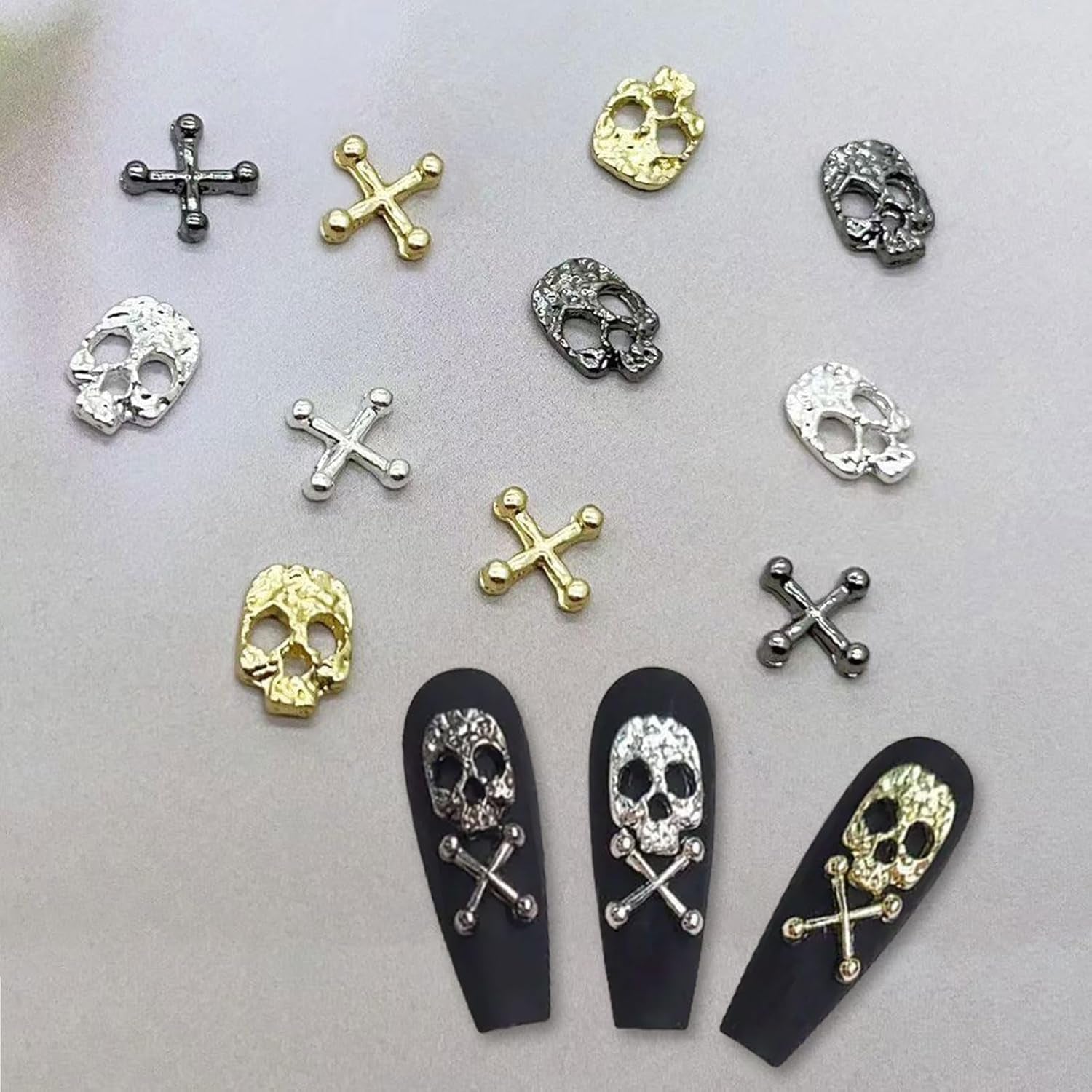 120st Kruis Schedel Nail Art Decoraties Set Goud Zilver Metaal Nail Art Charms Punk Legering Nail Art Sieraden Fonkelende Stenen Accessoires