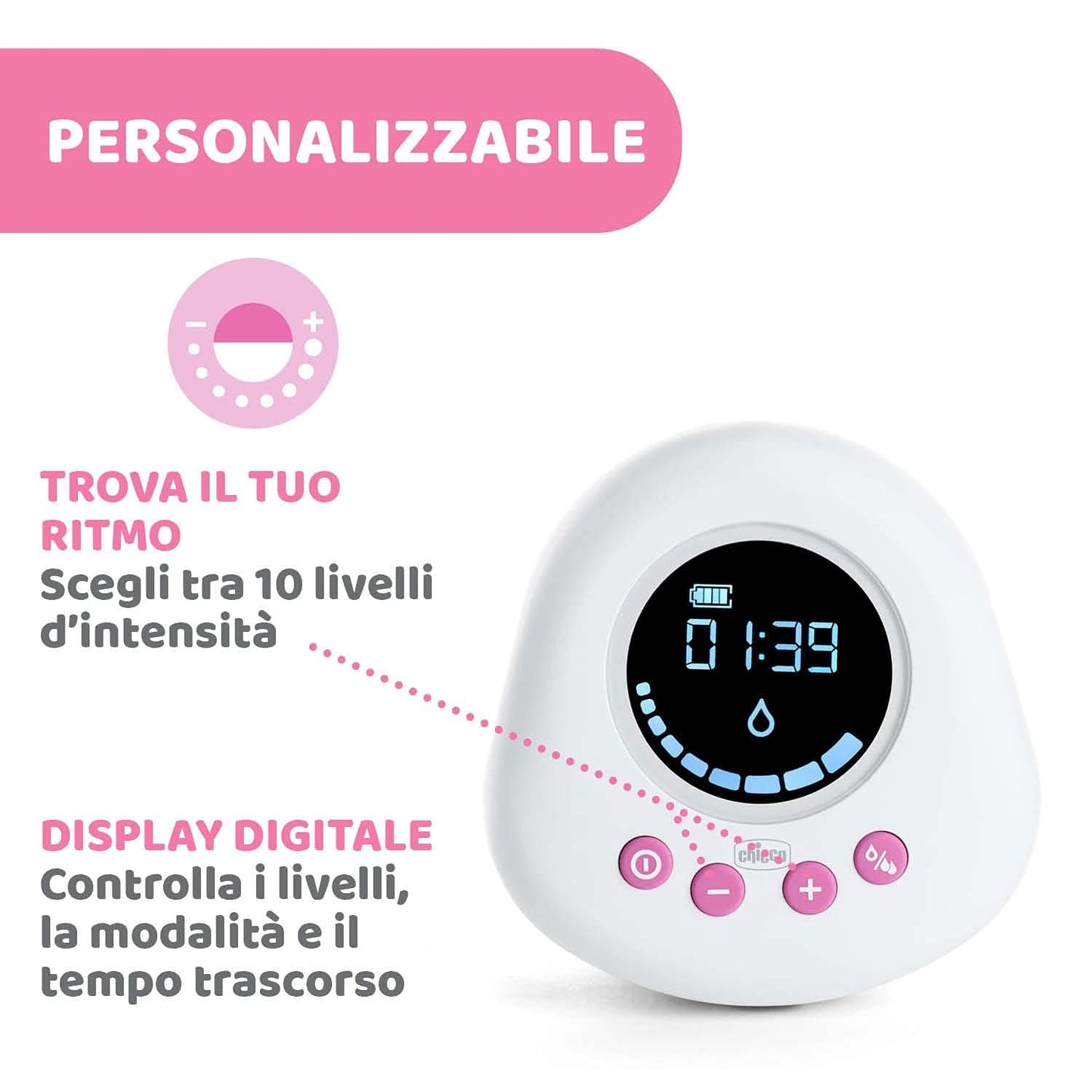 Chicco elektrische borstkolf met stimulatie- en extractiefasen, 10 intensiteitsniveaus, comfortabel en snel, ergonomische vorm, met schuine speen en strakke dop, wit, 150 ml Accessoires Voeding en borstvoeding Bebe Naty Shop