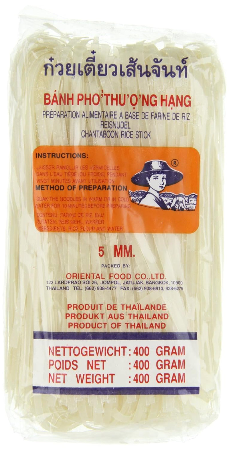 Rijstnoedels - Thaise, 5 mm brede rijstlintnoedels, gemaakt van rijstmeel - 17 x 400 g
