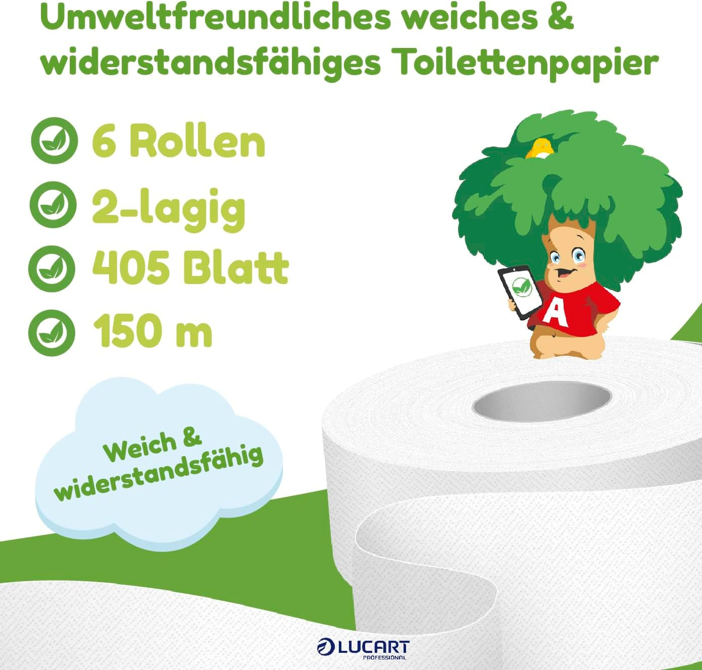 Jumbo Eco-toiletpapierrollen, 2-laags, handwascrème met reinigende, hydraterende en gladmakende formule - bloemengeur - 5L, 6 stuks (1-pack)