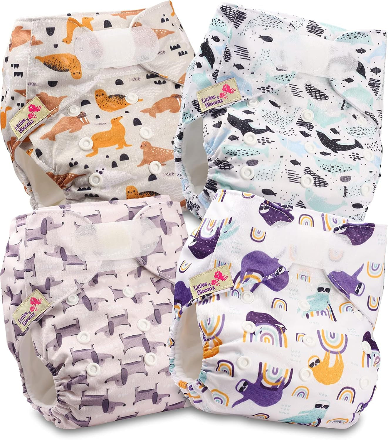 Littles and Bloomz herbruikbare luier FLV2-0602, standaard klittenbandsluiting, 6 luiers