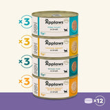 Applaws 100% natuurlijk premium natvoer voor volwassen katten in bouillon - tonijn, kip, zeevruchten, gemengde selectie in bouillon - verpakking van 12 blikjes x 70 g