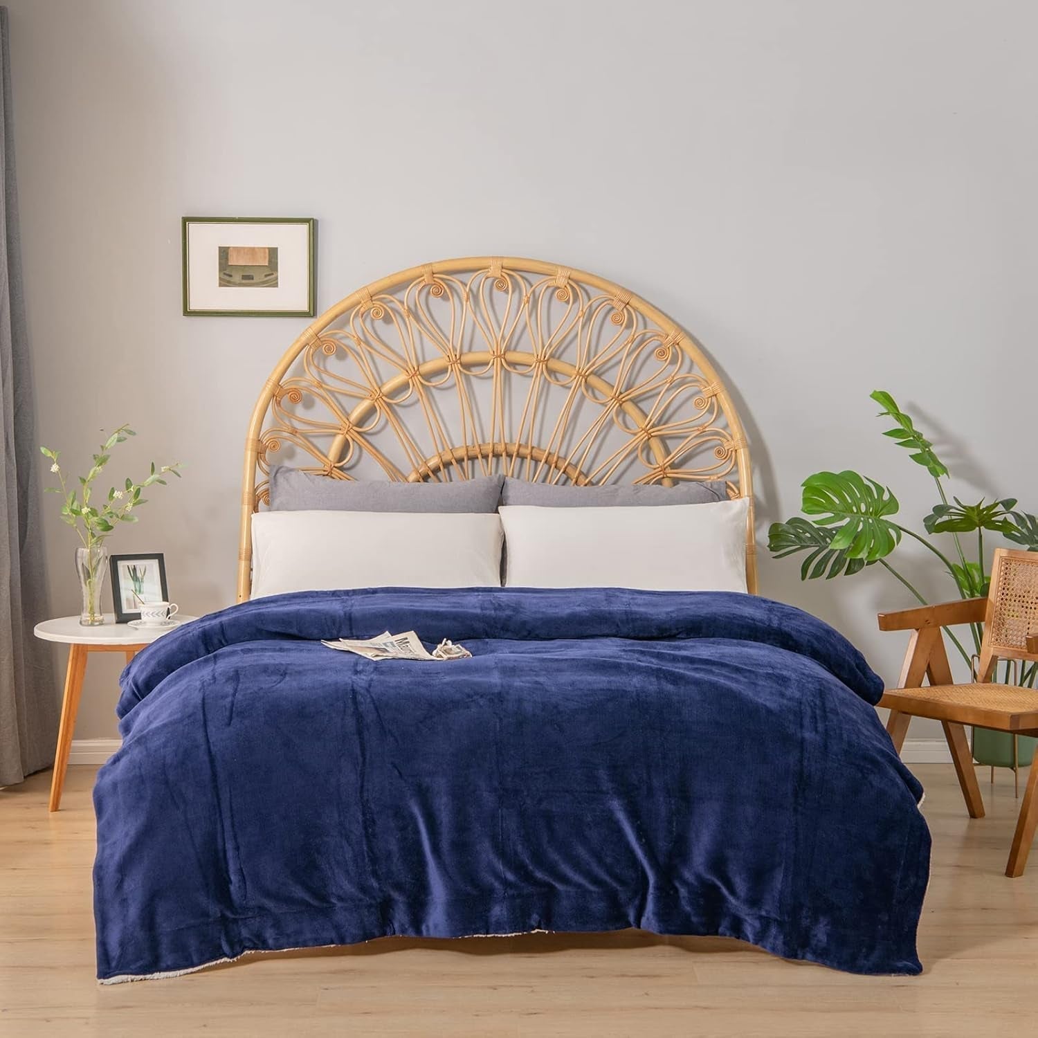 Kono Sherpa fleece deken, 150 x 200 cm, zacht, gezellig, pluizig, omkeerbaar, microvezel, vaste dekens voor bed, bank, bank (marineblauw, dubbel/dubbel) Bedden en dekens Besuche den KONO-Store