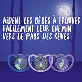 Fopspenen NUK Space Night | 6-18 maanden | Fopspenen met extra grote ventilatiesleuven, glow in the dark | Siliconen zonder BPA | Vos en lieveheersbeestje | Pak van 2
