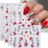 JMEOWIO 3D Nagelsticker Blumen Nail Art Sticker Selbstklebend Nagelaufkleber 5D Stereoskopisch Frühling Zomer Decoratie Nageldesign Zubehör 4 Blatt