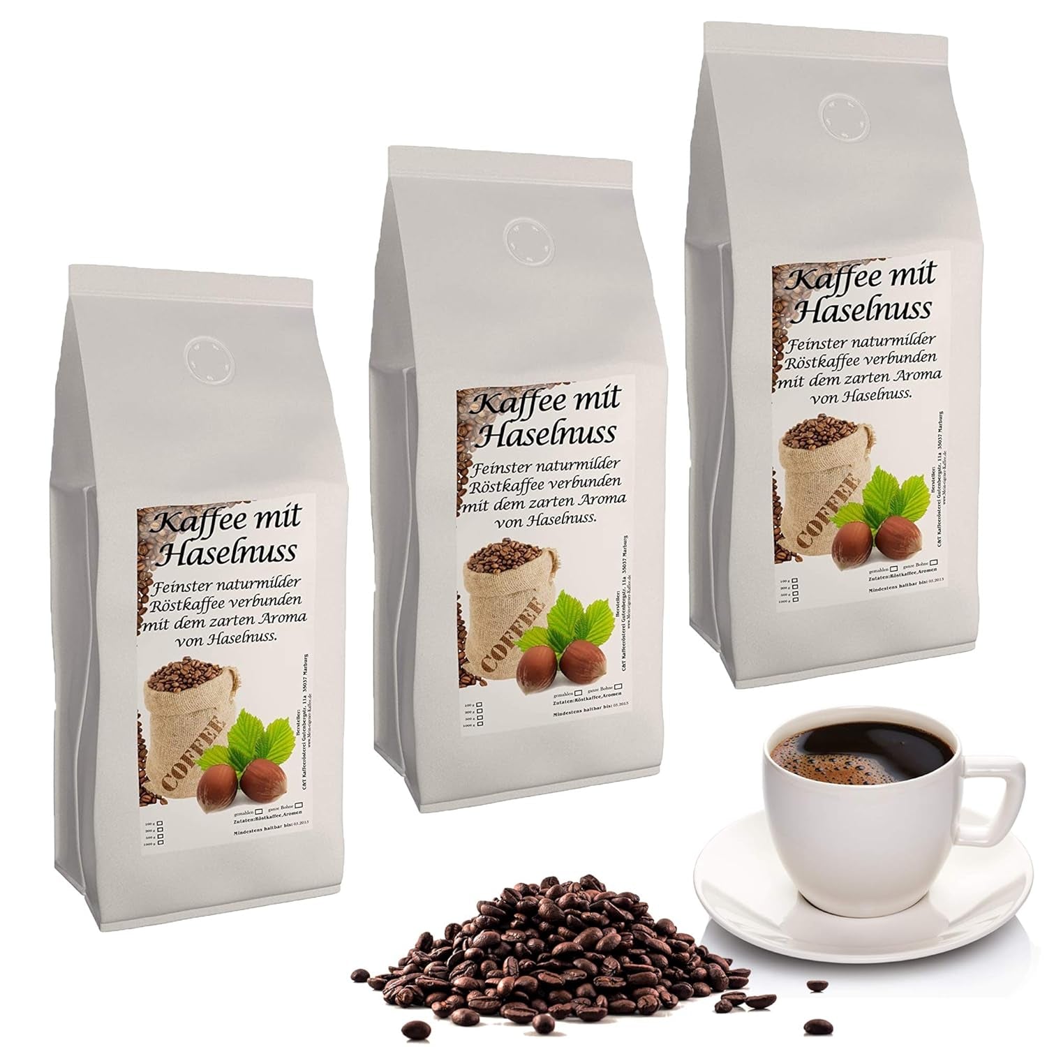 Koffie met aromatische hazelnoten, 3 hele bonen van 1000 g