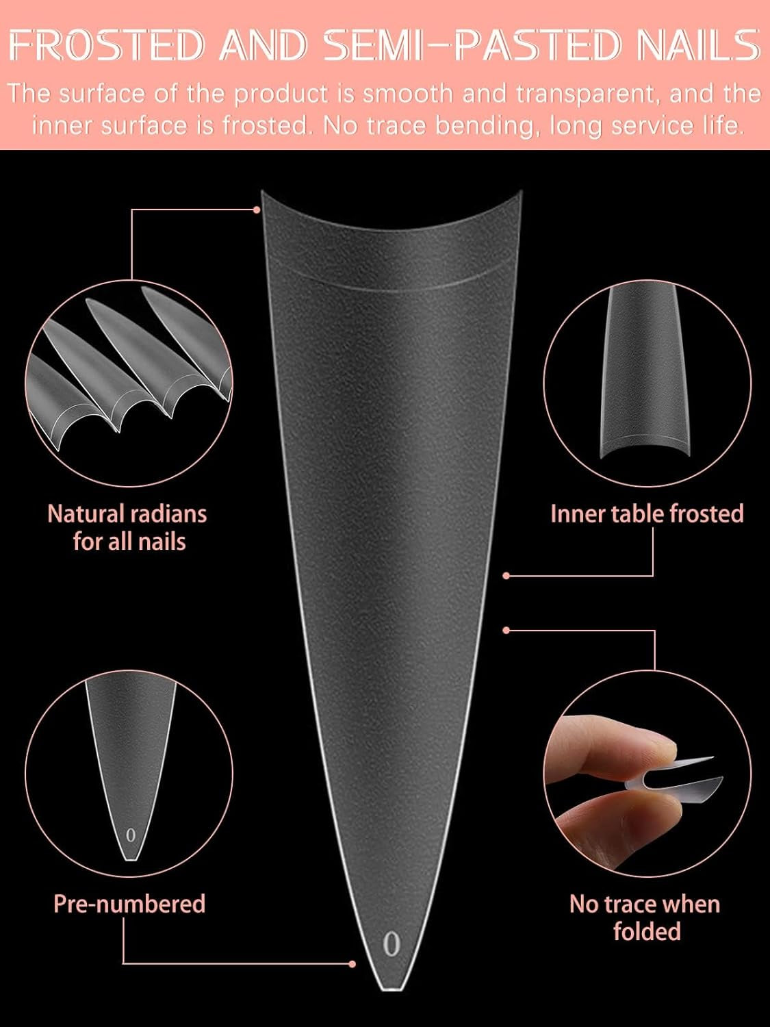 EBANKU 500 stuks kunstmatige nep-nageltips matte zachte gel heldere tips kunstmatige nageltips voor nagelverlengingen valse nagelset 12 maten-A