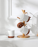 MALACASA koffiemokkenset, steengoed mokkenset van 350 ml voor 4 personen, moderne koffiemokken voor thee, sap, latte, cappuccino, warme chocolademelk. Vaatwasmachine- en magnetronbestendig, TARA serie, kaki wit