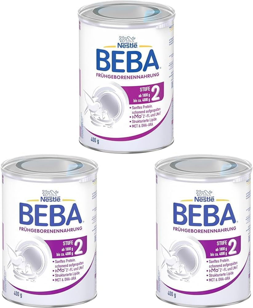 BEBA Formule voor premature baby's Fase 2 - Premature baby's na ontslag uit het ziekenhuis Babyvoeding Babymelkpoeder, pakket van 3 (1 x 400 g)