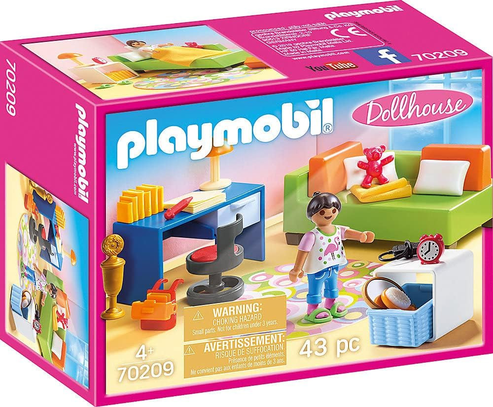 Poppenhuis 70985 Opvouwbaar poppenhuis met handvat, speelgoed voor kinderen vanaf 4 jaar en poppenhuis 70209 Tienerkamer met meisjesfiguur en accessoires, 4+