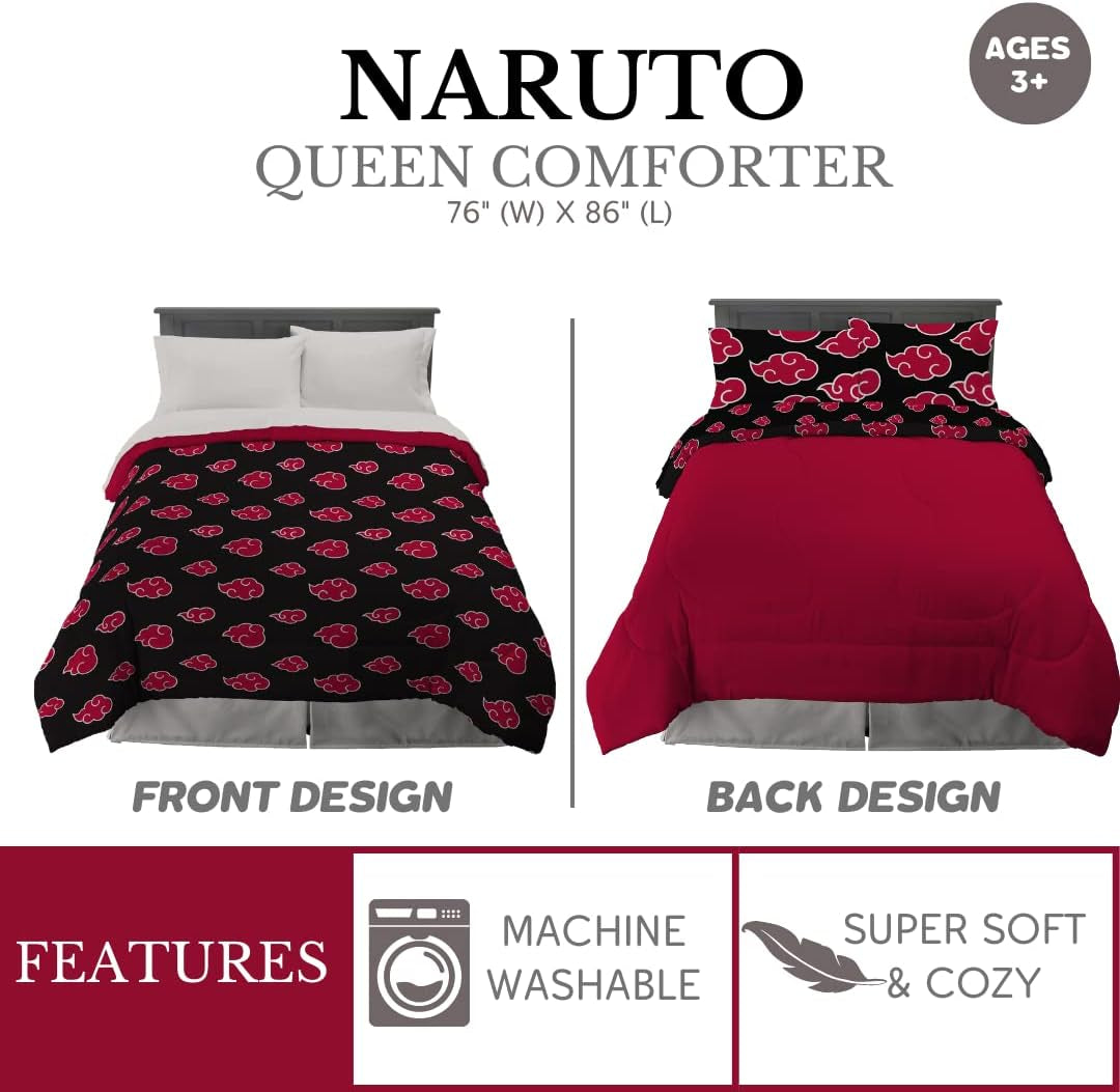 Franco Naruto Anime Akatsuki-patroon Zacht microvezel beddengoed Dekbed Queen, (officieel Naruto-product) Dekbedden en quilts Naty Shop