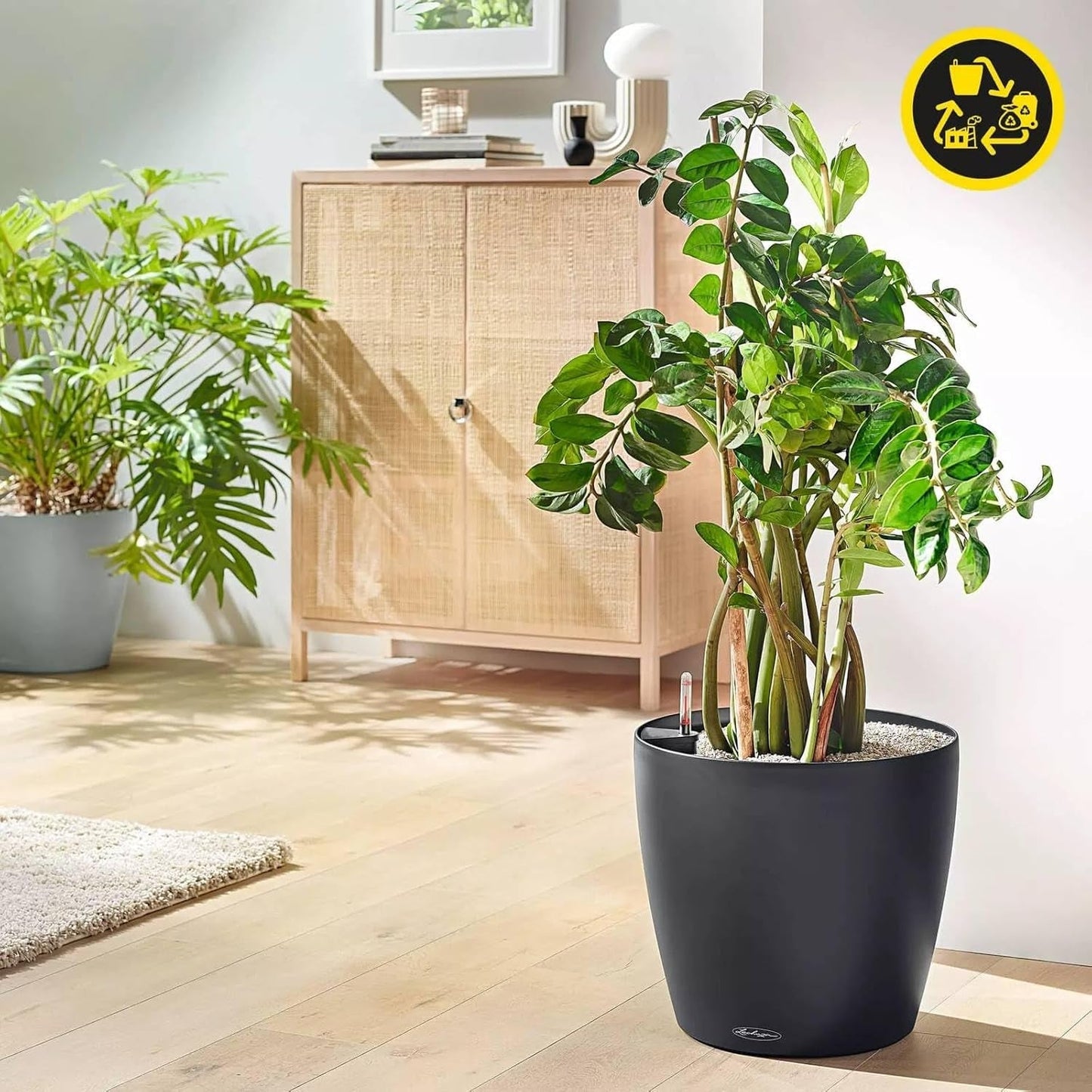 Plantenbak LECHUZA Classico Kleur ECO 60 Donkergrijs | Plantenbak met bewateringssysteem en waterniveau-indicator | Gemaakt van 100% gerecycled plastic | Matte afwerking | Ø 60 x 55,5cm | 18955