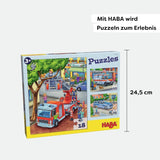 HABA Brandweerpuzzel - 3-delige set voor kinderen vanaf 3 jaar Kartonnen puzzel politie en ambulance - Bevordert de fijne motoriek en concentratie - 1302759001 Puzzel Naty Shop