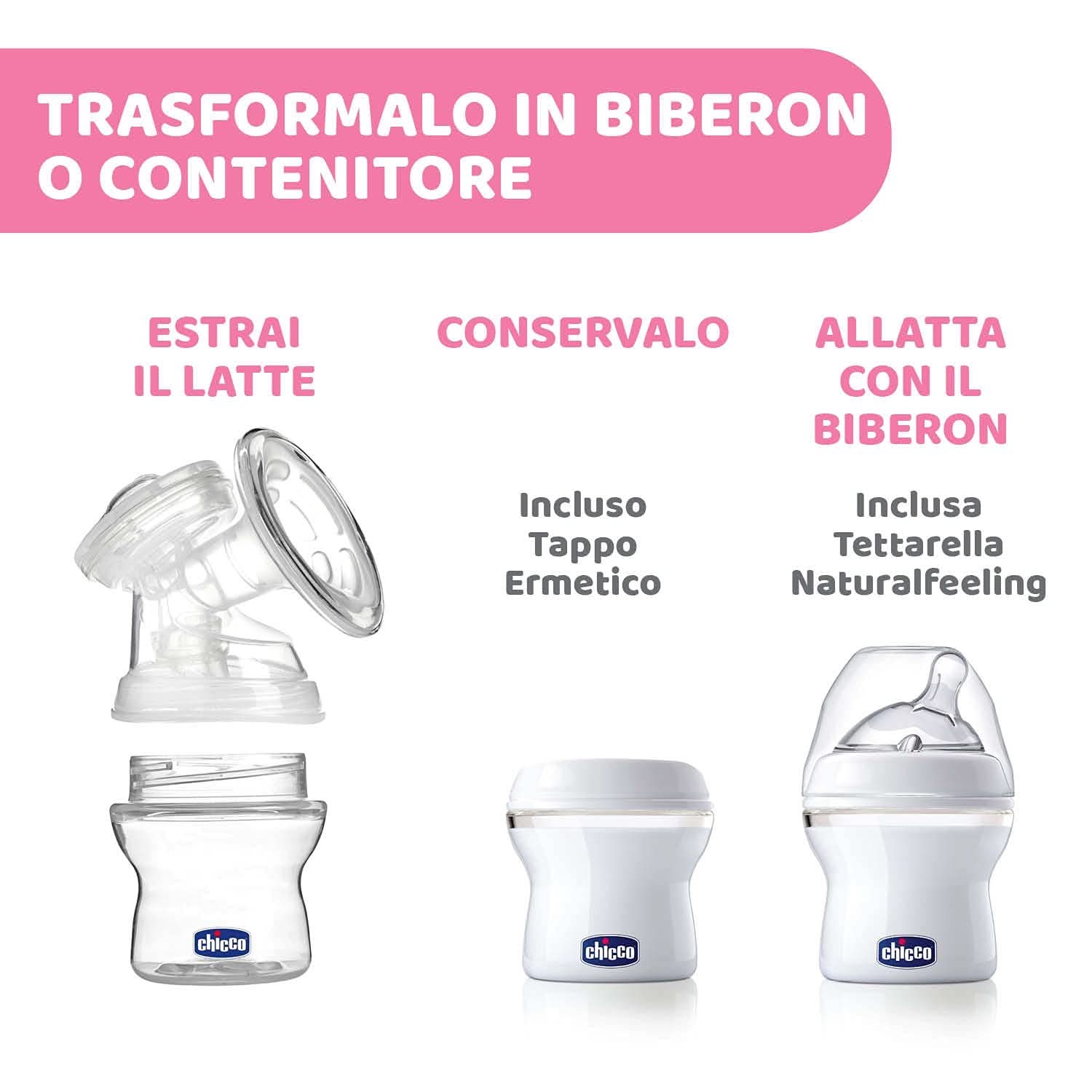 Chicco elektrische borstkolf met stimulatie- en extractiefasen, 10 intensiteitsniveaus, comfortabel en snel, ergonomische vorm, met schuine speen en strakke dop, wit, 150 ml Accessoires Voeding en borstvoeding Bebe Naty Shop