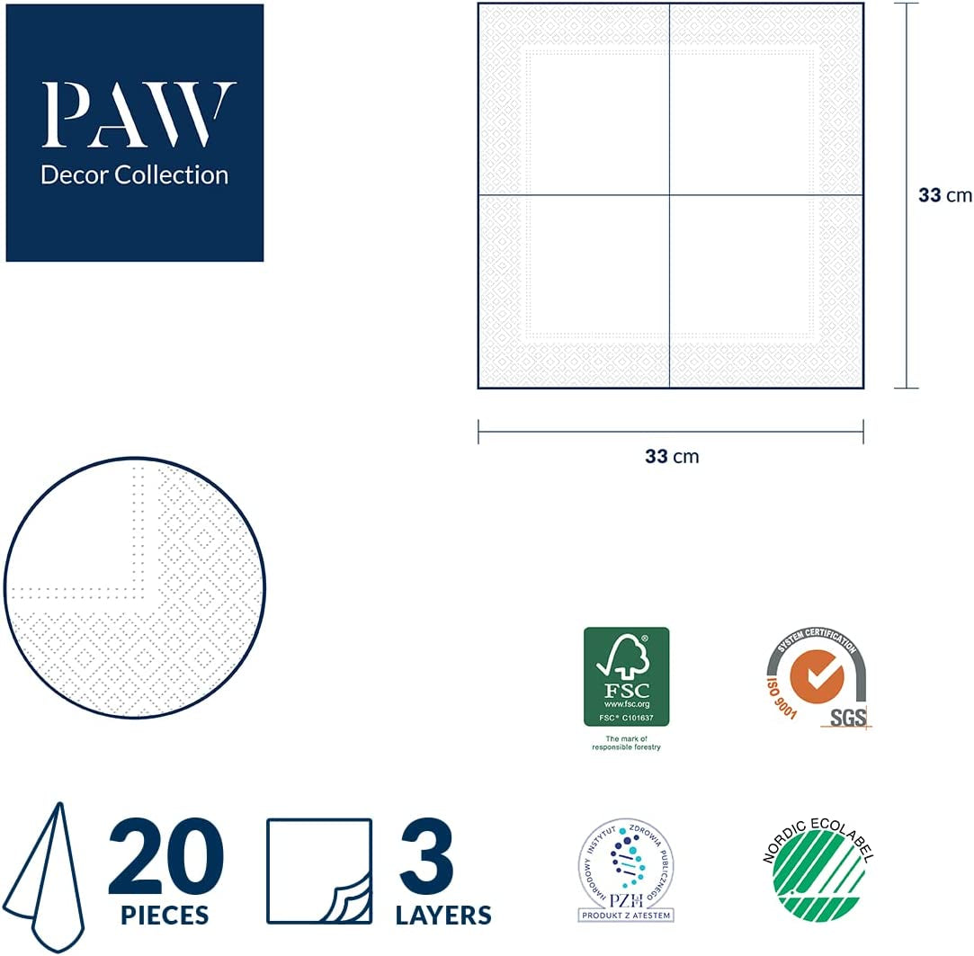 PAW - 3-laags servetten (33 x 33 cm) I 20 stuks I Perfect voor verjaardagen, feesten, dates I Herfsttafeldecoraties I Kleurrijke papieren servetten - Zonnebloemgele bloemblaadjes I Dansende zonnebloem