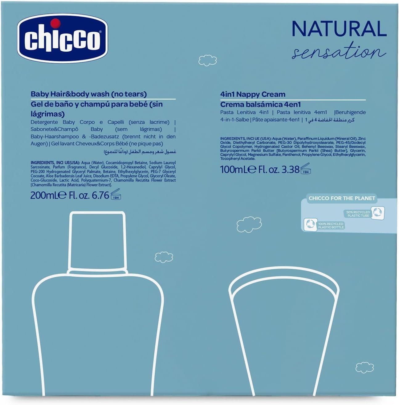 CHICCO NATURAL SENSATION - SET 2: 1 SHAMPOO EN BAD - NIET-DROOGEND 200 ML, 1 4IN1 VERANDERCRÈME 100 ML Kinderen - Bad en Huidverzorging Naty Shop