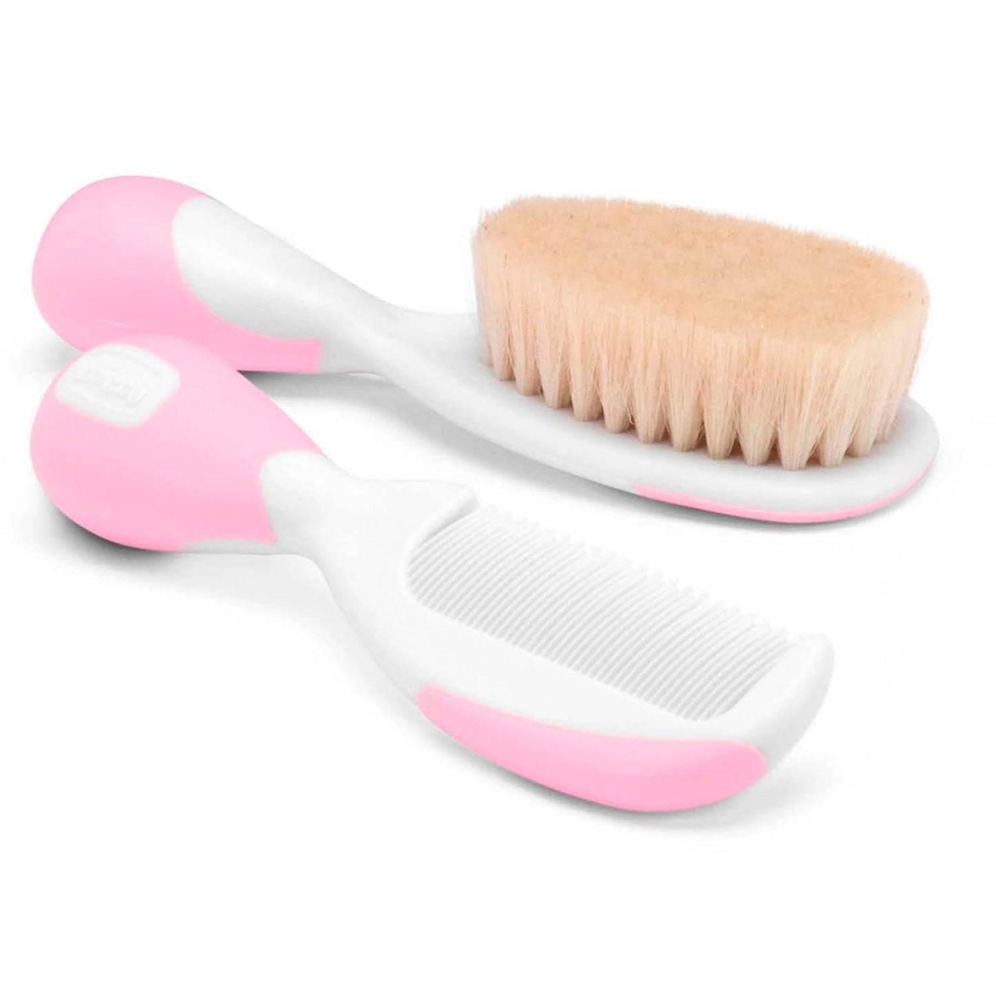 Chicco babyhaarborstel- en kamset, babyborstel met zachte natuurlijke borstelharen, kam met afgeronde punt, antisliphandvat, babyfeestcadeau - benodigdheden voor pasgeborenen vanaf 0 maanden kinderen - Bad- en huidverzorging Naty Shop Roze
