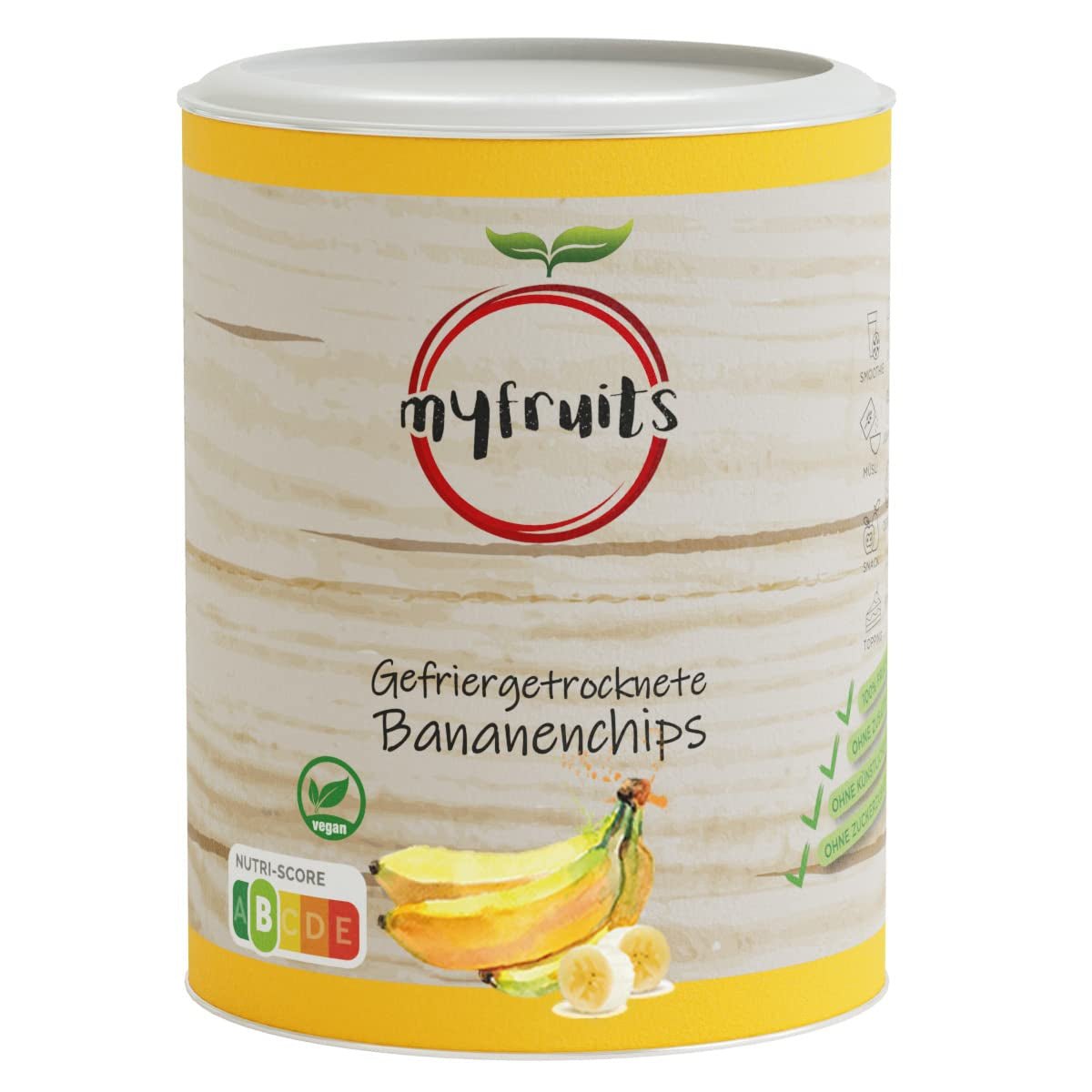 myfruits bananenchips (bananenschijfjes), gevriesdroogd, 100g, zonder toevoegingen, 100% bananen, gevriesdroogd fruit zonder toegevoegde suiker Naty Shop gedehydrateerde producten 100 G (1 pakje)