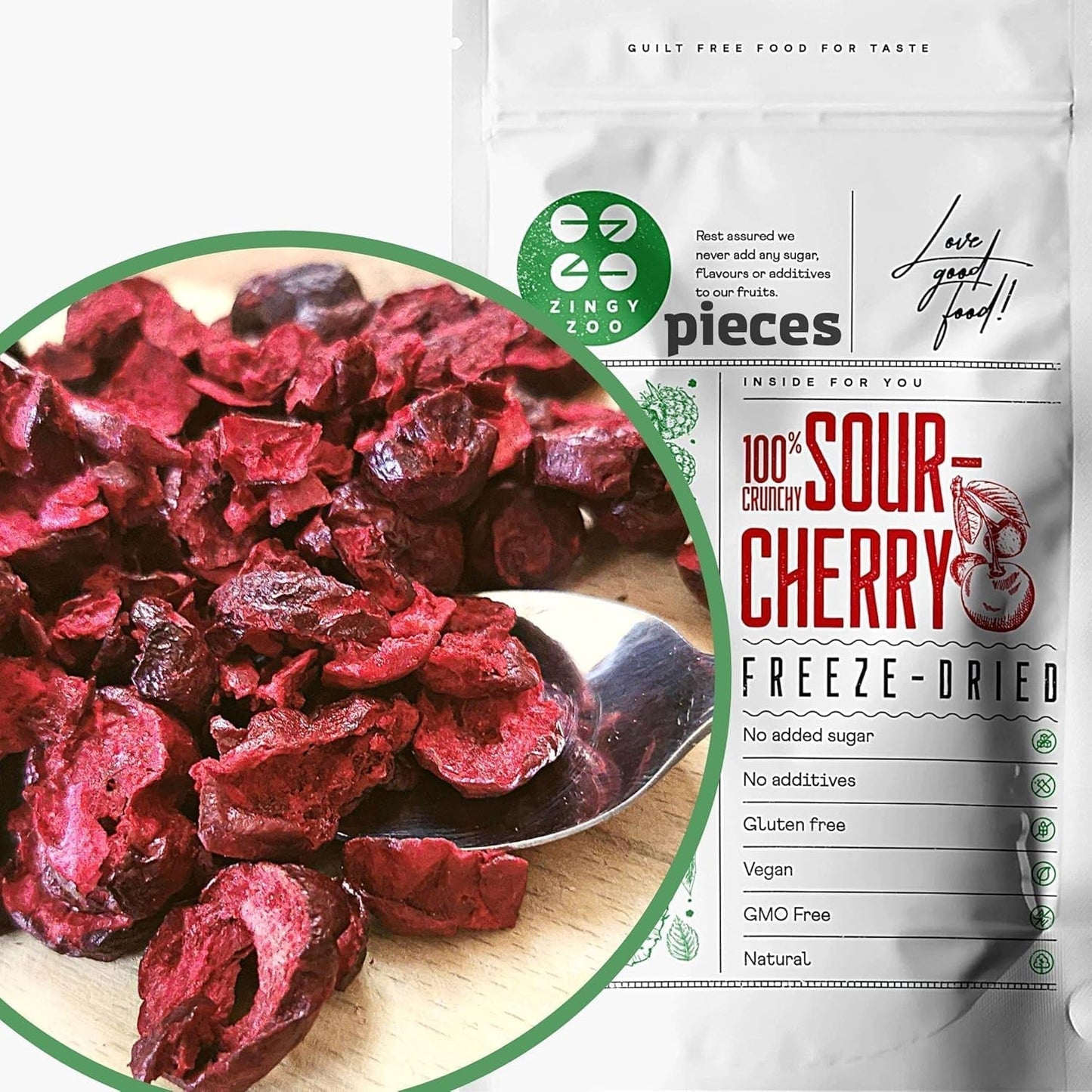 Gevriesdroogde bittere kersen | 100% natuurlijke gevriesdroogde stukjes fruit Gedroogd fruit | Gedroogde bittere kersen | Gevriesdroogde bittere kersen | ZingyZoo Naty Shop gedehydrateerde producten 100G