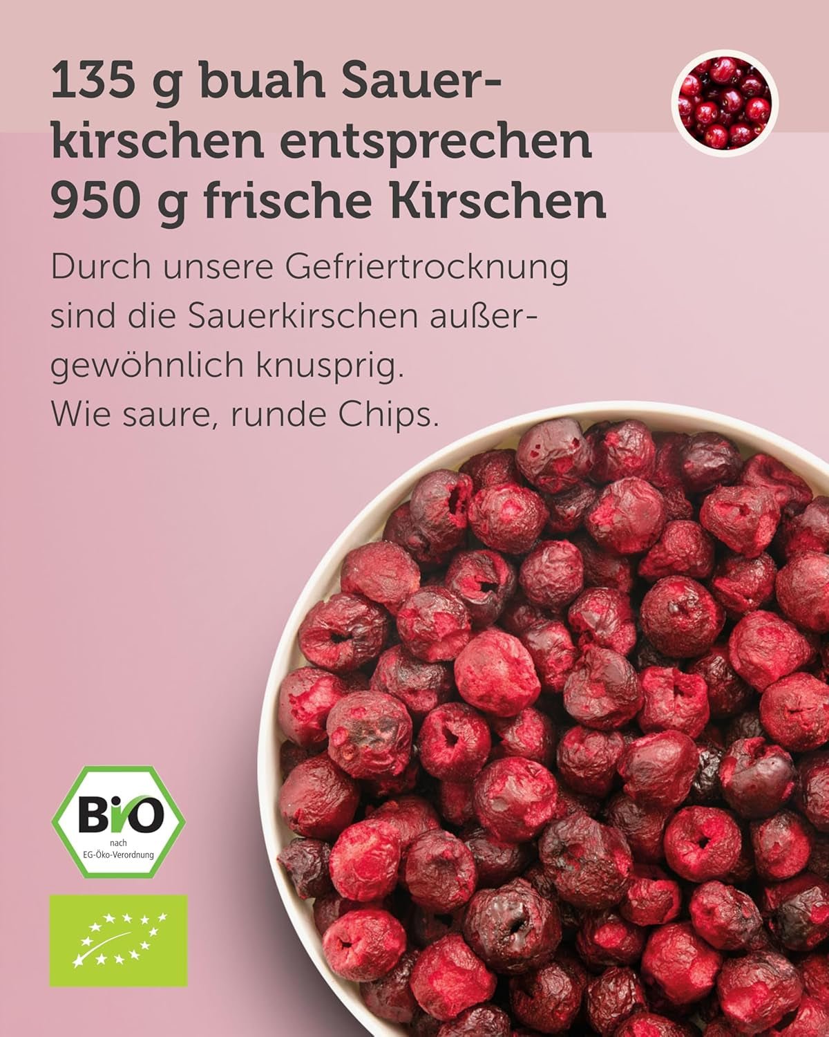 Gevriesdroogde bittere kersen BUAH® | Hele bittere kersen als tussendoortje of voor muesli | Ideale vervanger voor snoep | Veganistisch en zonder toegevoegde suiker | 135g Naty Shop gedehydrateerde producten