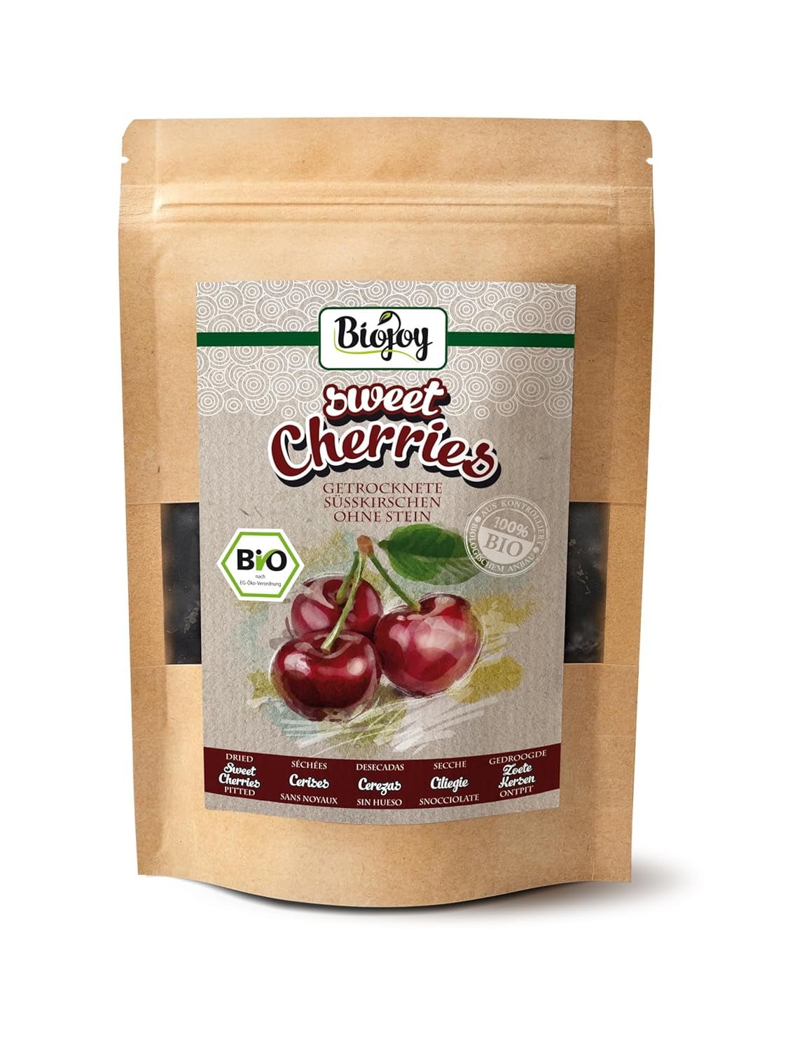 Biojoy biologische gedroogde zoete kersen (500 g), ontpit en zwavelvrij Naty Shop gedehydrateerde producten 250 G