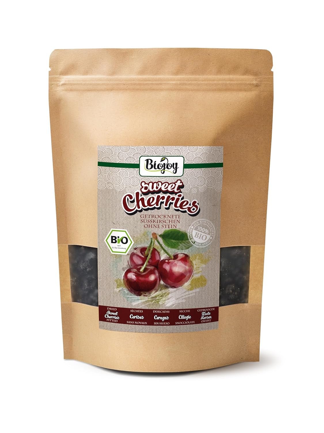 Biojoy biologische gedroogde zoete kersen (500 g), ontpit en zwavelvrij Naty Shop gedehydrateerde producten 500 G (1 verpakking)