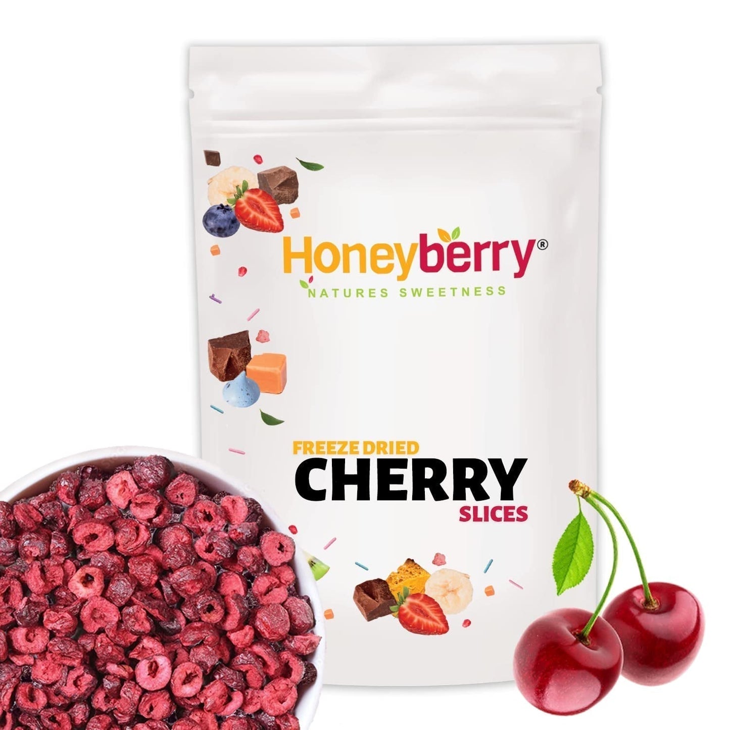 Gevriesdroogde kersen 100g - Gevriesdroogde bittere kersen - Gevriesdroogde gedroogde vruchten - Gesneden gedroogde bittere kersen - Ideaal voor bakken, decoratie, muesli en desserts Gedroogde producten Naty Shop 100G