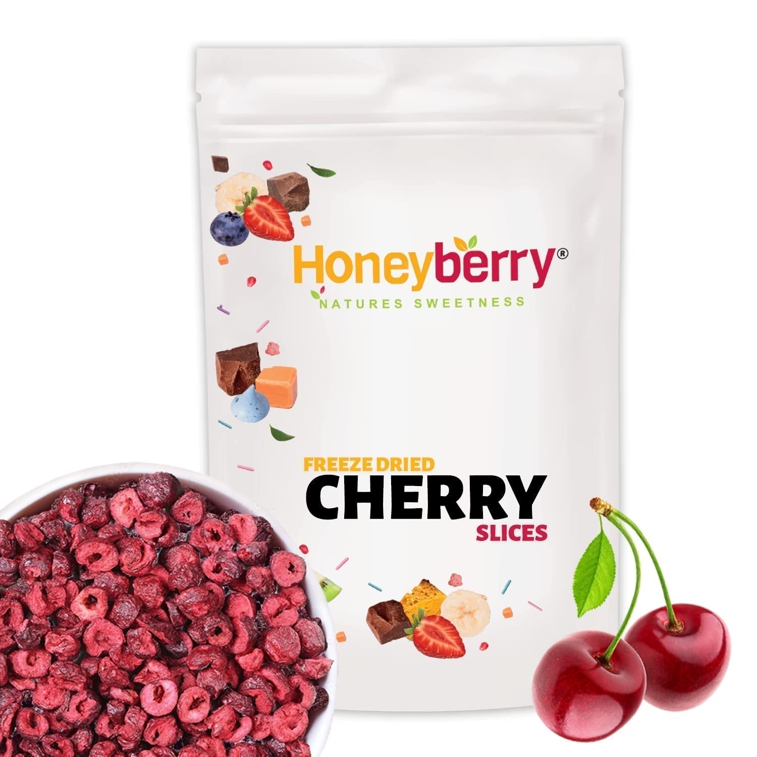 Gevriesdroogde kersen 100g - Gevriesdroogde bittere kersen - Gevriesdroogde gedroogde vruchten - Gesneden gedroogde bittere kersen - Ideaal voor bakken, decoratie, muesli en desserts Gedroogde producten Naty Shop 100G