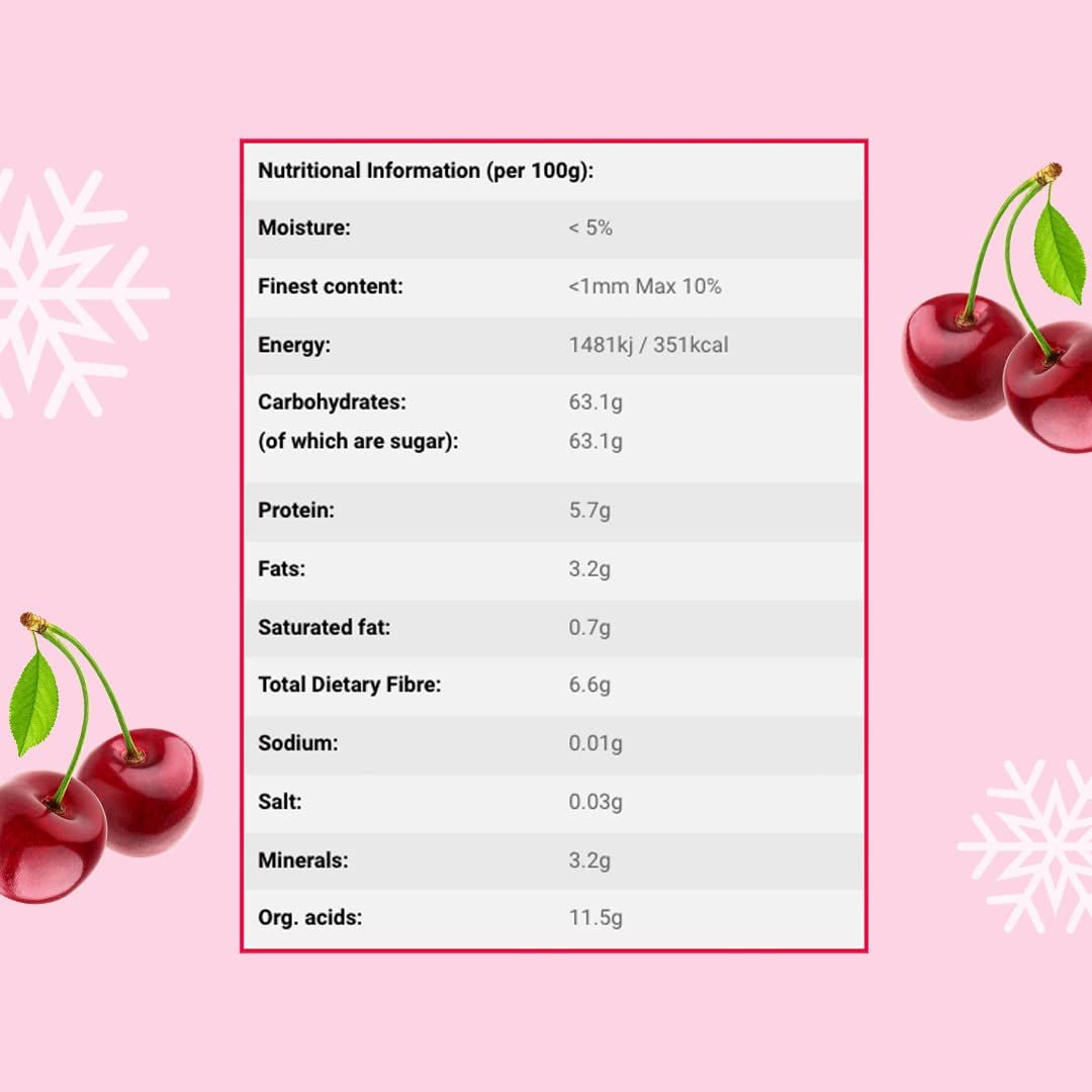 Gevriesdroogde kersen stukken 100g - Gevriesdroogd fruit - Gevriesdroogd gedroogd fruit - Gedroogde bittere kersen - Ideaal voor het bakken, decoreren van taarten, snacks, muesli en desserts Gedroogde producten Naty Shop