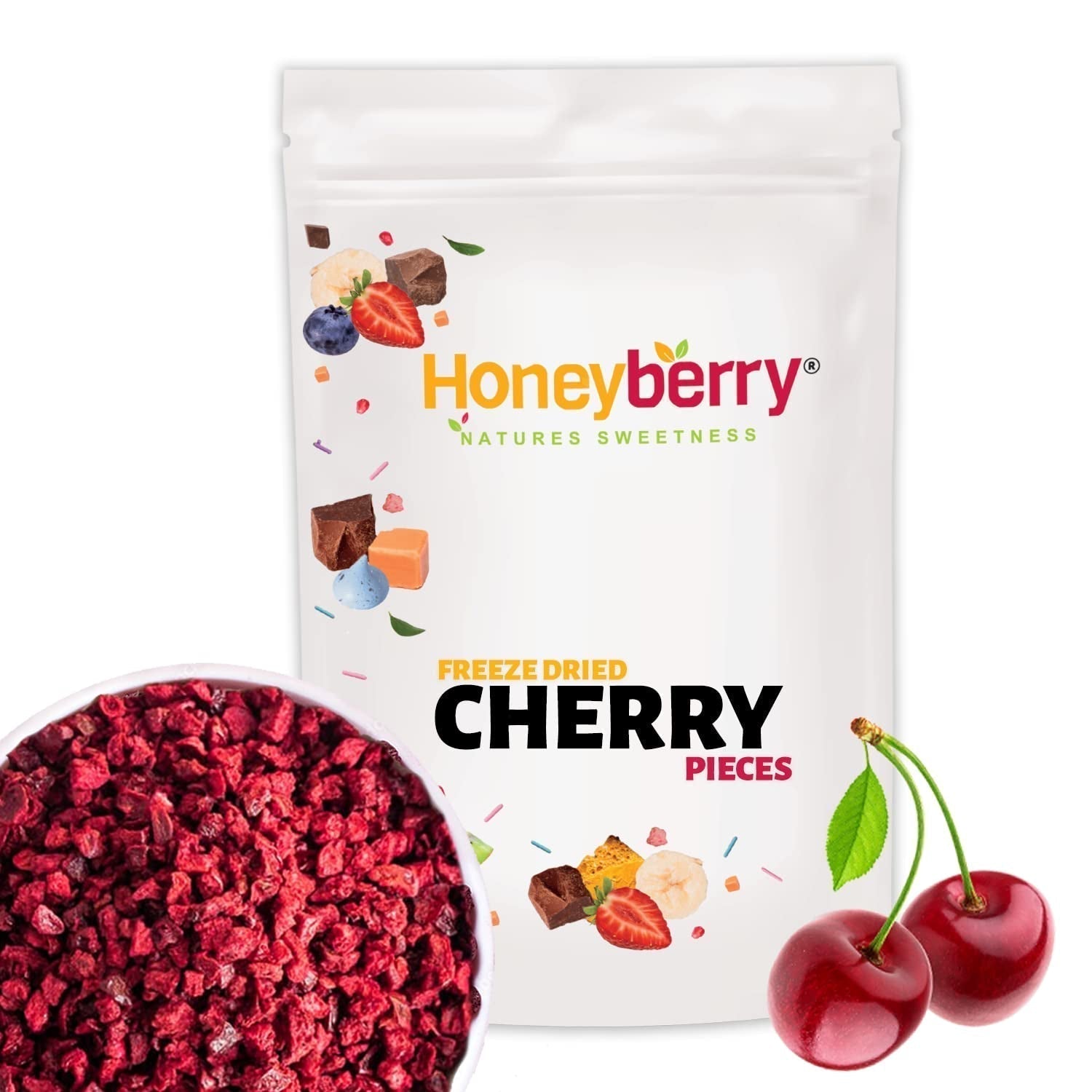 Gevriesdroogde kersen stukken 100g - Gevriesdroogd fruit - Gevriesdroogd gedroogd fruit - Gedroogde bittere kersen - Ideaal voor het bakken, decoreren van taarten, snacks, muesli en desserts Gedroogde producten Naty Shop 100G
