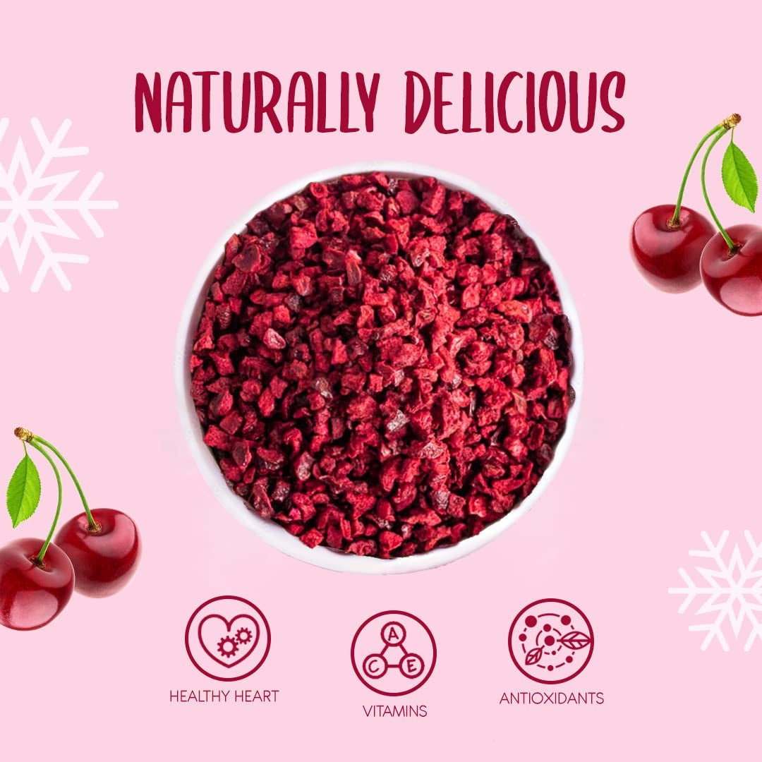 Gevriesdroogde kersen stukken 100g - Gevriesdroogd fruit - Gevriesdroogd gedroogd fruit - Gedroogde bittere kersen - Ideaal voor het bakken, decoreren van taarten, snacks, muesli en desserts Gedroogde producten Naty Shop