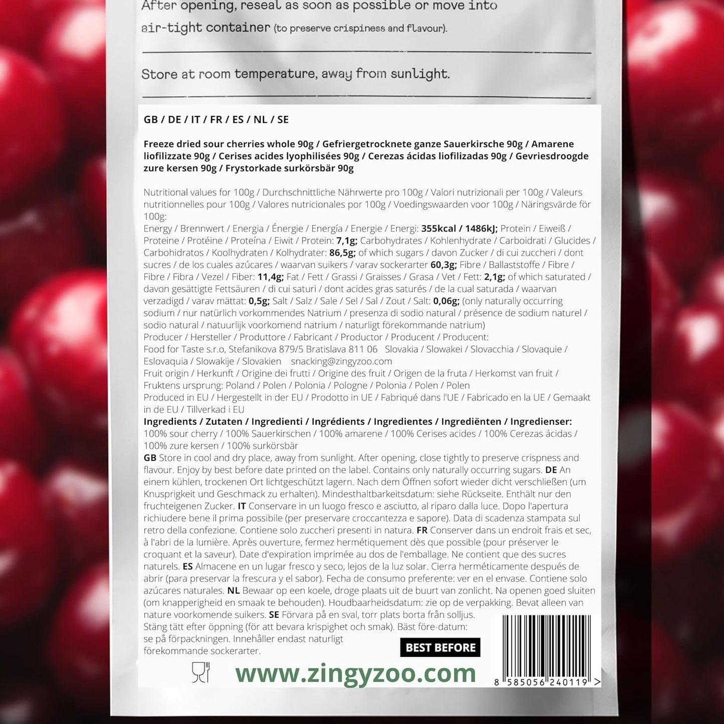 Gevriesdroogde kersen | Gedroogde zure kersen | Gevriesdroogd fruit | Gevriesdroogd gedroogd fruit | Gevriesdroogd fruit Gedroogde kersen | Bont Smoothie Gevriesdroogd fruit (90g) Gedroogde producten Naty Shop