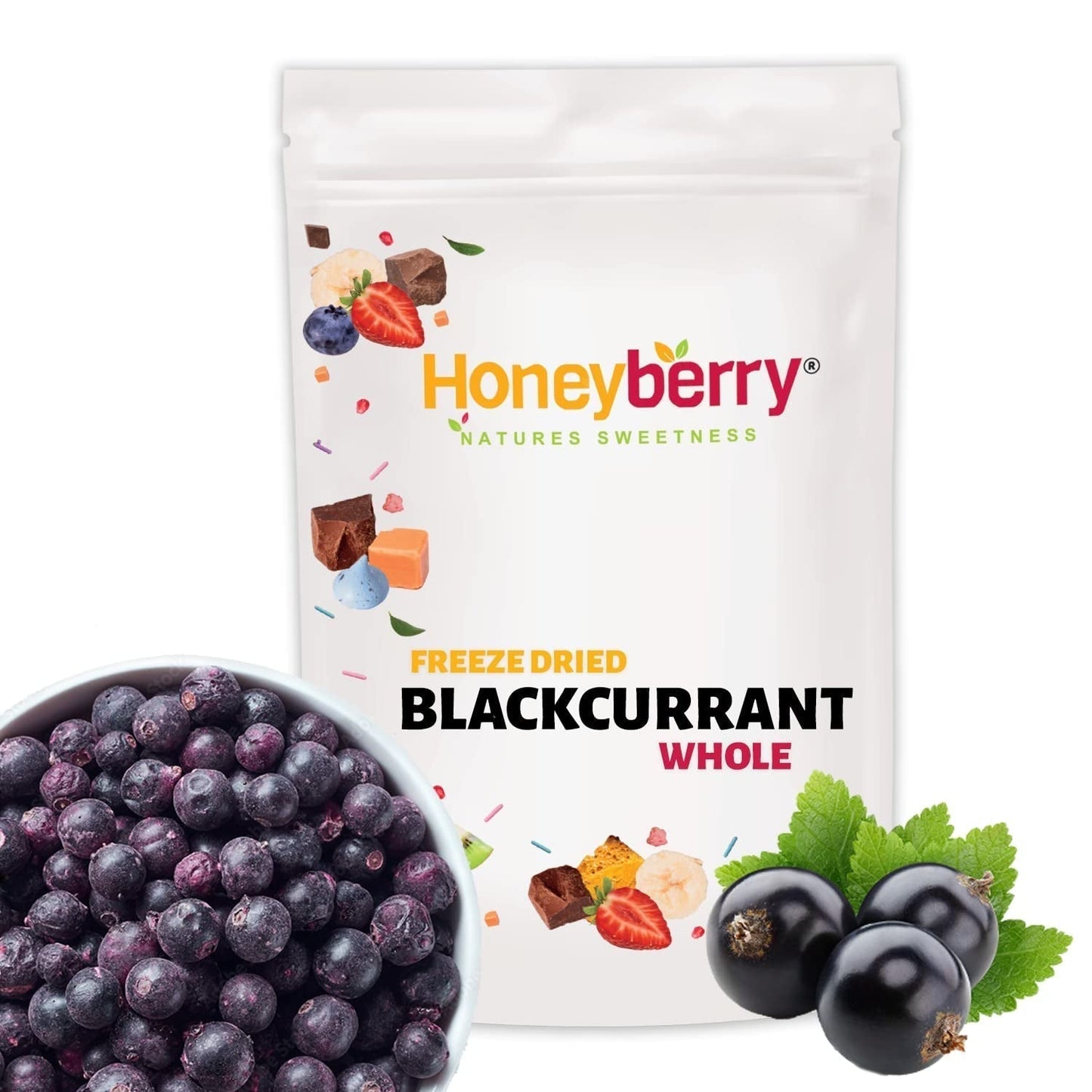 Gevriesdroogde zwarte bessen 250g - Gevriesdroogd fruit - Gevriesdroogd gedroogd fruit - Gedroogde zwarte bessen voor bakken, muesli, taarten decoreren, desserts Gedroogde producten Naty Shop 250G