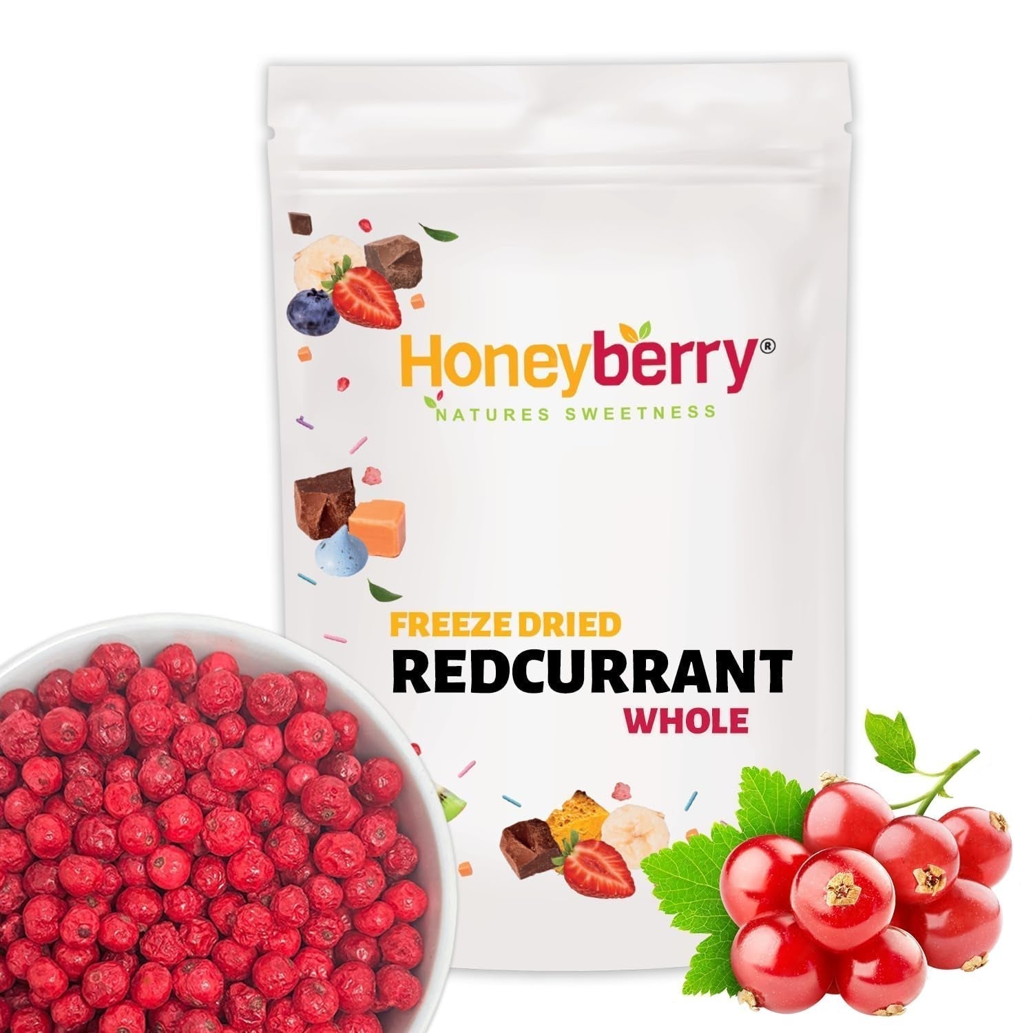 Gevriesdroogde hele rode bessen 100g - Gevriesdroogd fruit - Gevriesdroogd gedroogd fruit - Rode bessen voor bakken, decoreren van taarten, snacks, muesli, desserts Gedroogde producten Naty Shop 100G