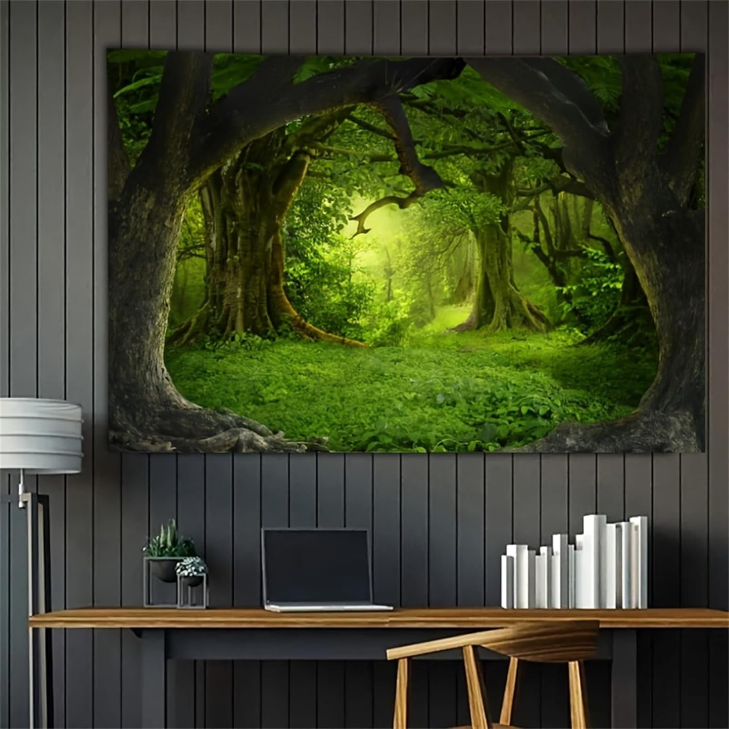 Tapijt wandtapijt bos canvas boom waterval mist Home - Accessoires en Decoratie Naty Shop Bos mist 1 200L X 150B Cm