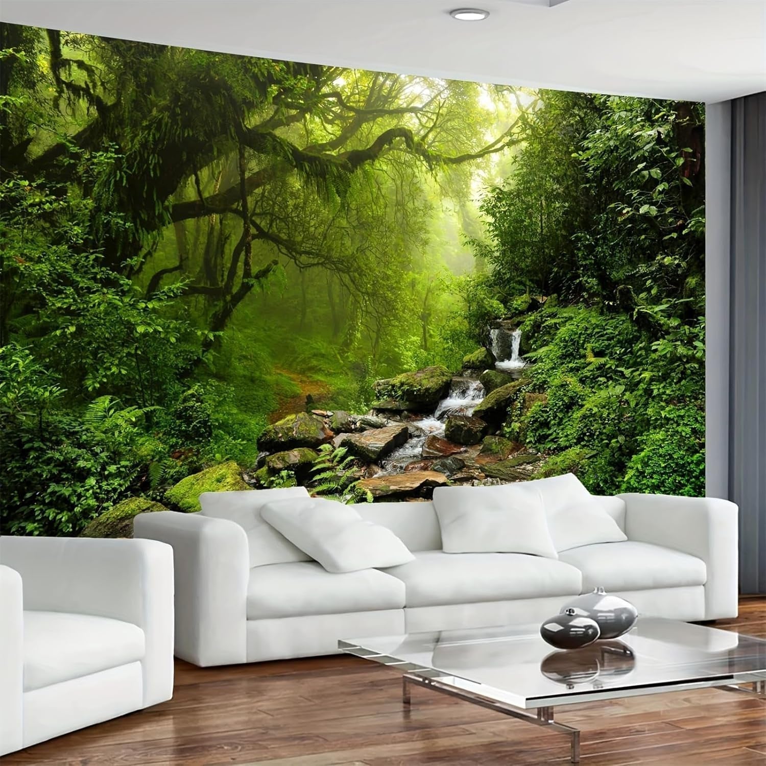 Tapijt wandtapijt bos canvas boom waterval mist Home - Accessoires en Decoratie Naty Shop Waterval in het bos 300L X 180B Cm