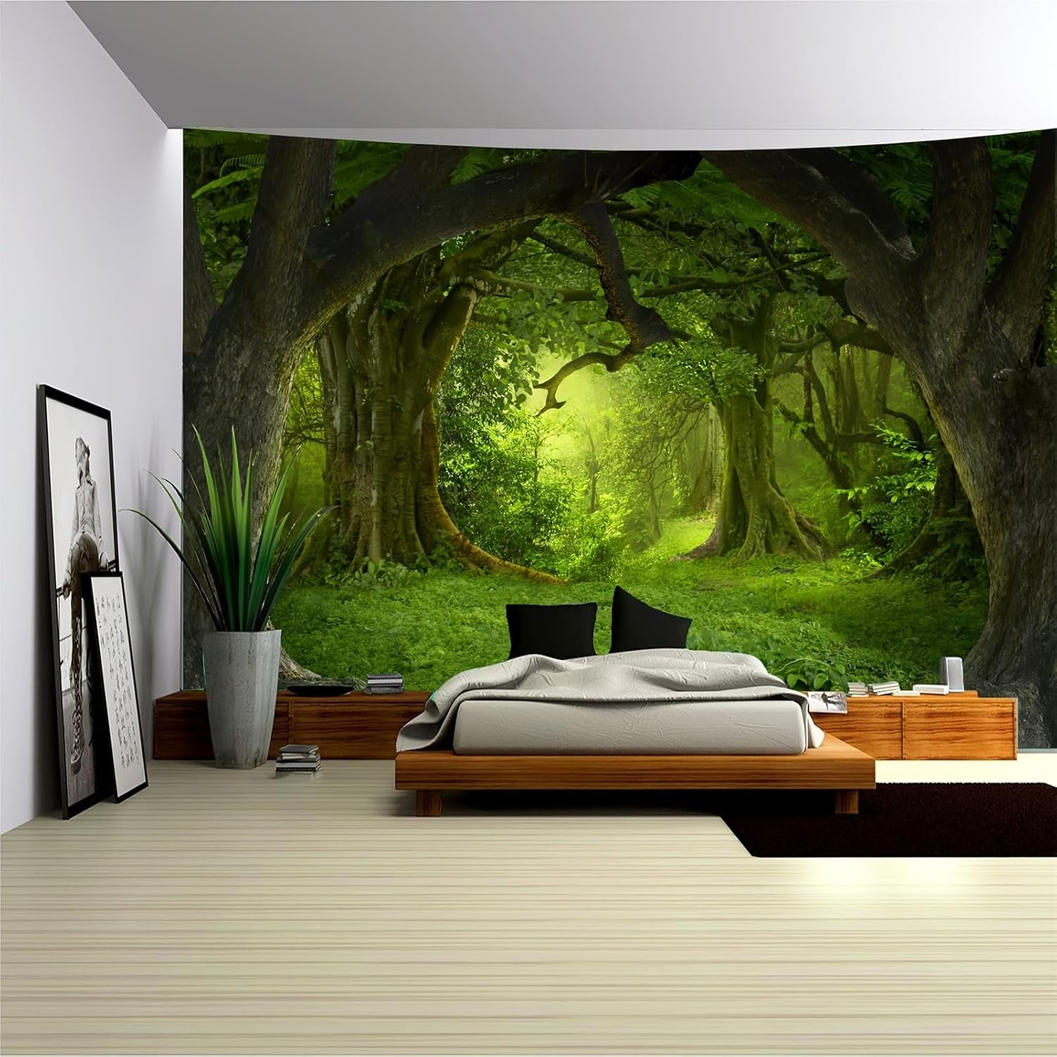 Tapijt wandtapijt bos canvas boom waterval mist Home - Accessoires en Decoratie Naty Shop Bos mist 1 230L X 180B Cm